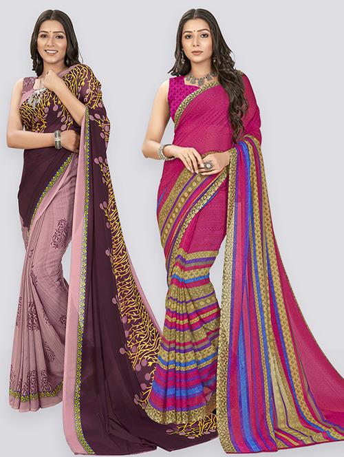 pack of 2 printed casual wear sarees - 21435606 - Very Small Image - 1