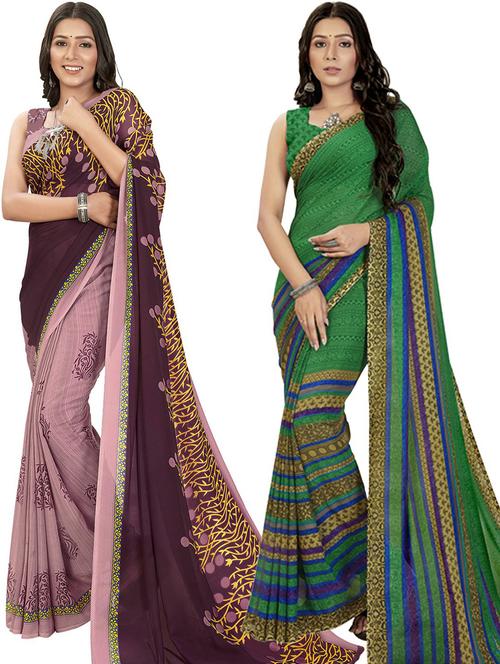 women pack of 2 printed casual sarees - 21435607 - Very Small Image - 1