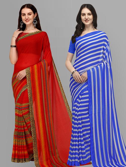 women pack of 2 printed casual sarees - 21435608 - Very Small Image - 1
