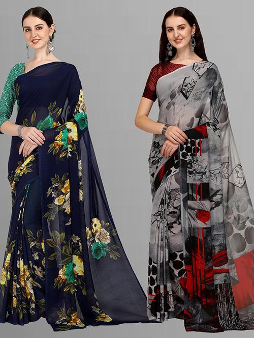 women pack of 2 printed casual sarees - 21435610 - Very Small Image - 1