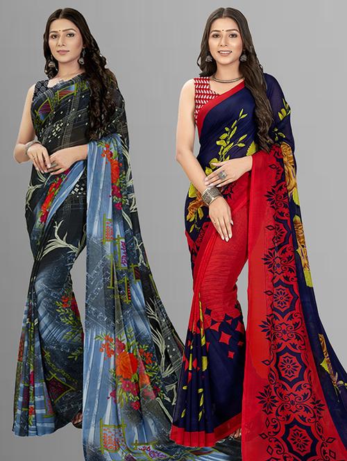 pack of 2 printed casual wear saree - 21435615 - Very Small Image - 1