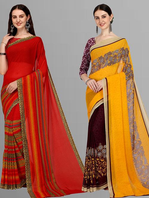 pack of 2 casual wear combo sarees with blouse - 21435616 - Very Small Image - 1