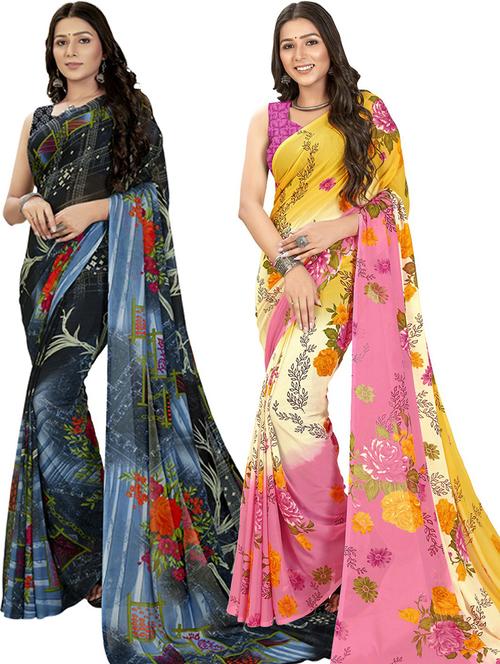 pack of 2 printed casual wear sarees - 21435619 - Very Small Image - 1