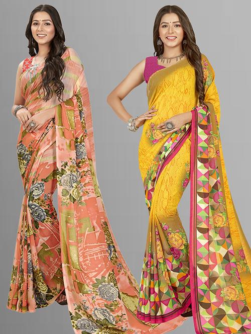 women pack of 2 casual wear sarees with blouse - 21435623 - Very Small Image - 1