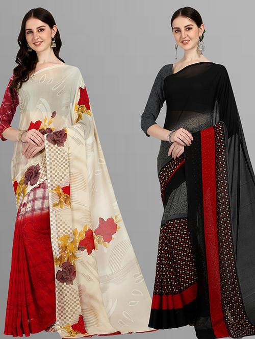 pack of 2 printed casual wear sarees with blouse - 21435627 - Very Small Image - 1