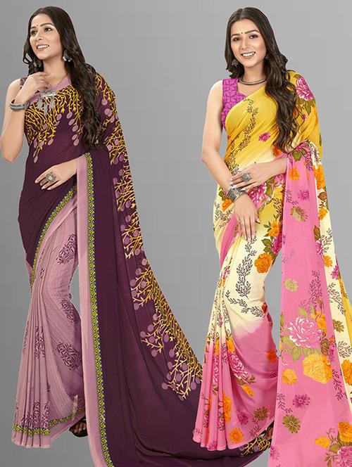 pack of 2 printed casual wear sarees with blouse - 21435629 - Very Small Image - 1