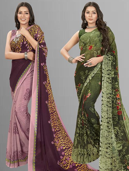 pack of 2 printed casual wear sarees - 21435632 - Very Small Image - 1