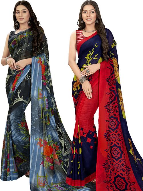 pack of 2 printed casual wear saree - 21435634 - Very Small Image - 1