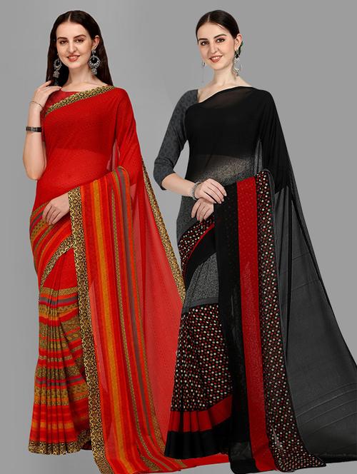 pack of 2 casual wear combo sarees with blouse - 21435635 - Very Small Image - 1
