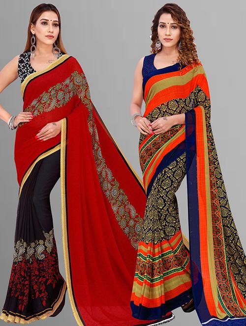 pack of 2 printed casual wear sarees with blouse - 21435643 - Very Small Image - 1