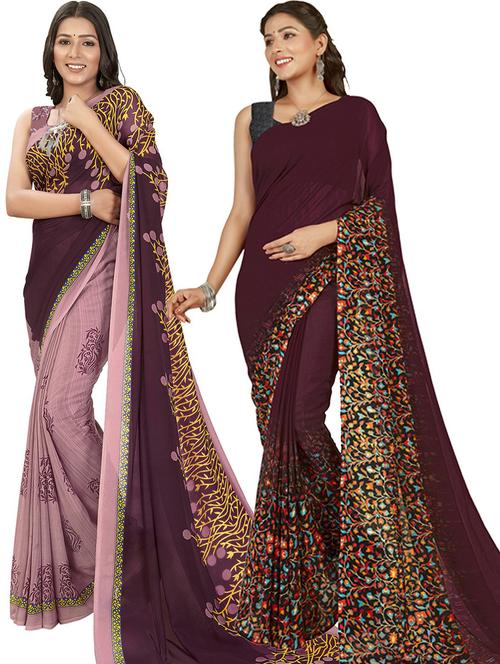 women pack of 2 printed casual sarees - 21435646 - Very Small Image - 1