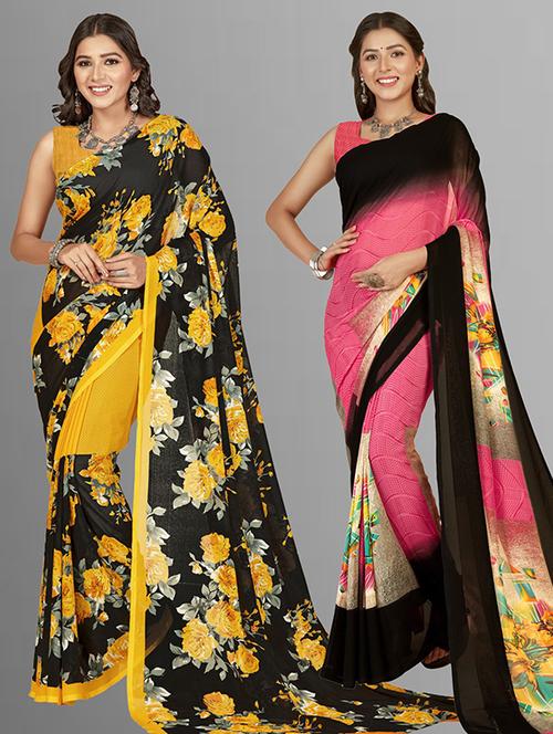 pack of 2 printed casual wear sarees with blouse - 21435650 - Very Small Image - 1