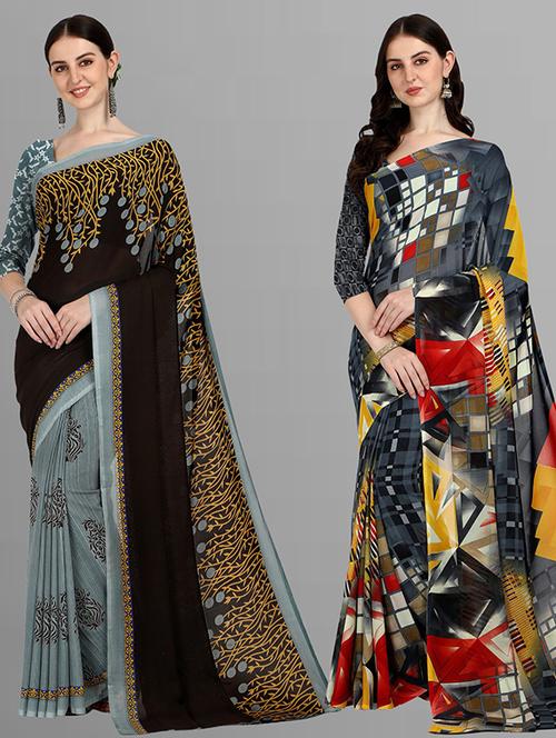 pack of 2 printed casual wear sarees - 21435651 - Very Small Image - 1
