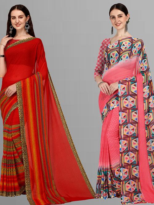 pack of 2 printed casual wear sarees - 21435657 - Very Small Image - 1