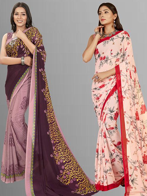 pack of 2 printed casual wear sarees - 21435658 - Very Small Image - 1