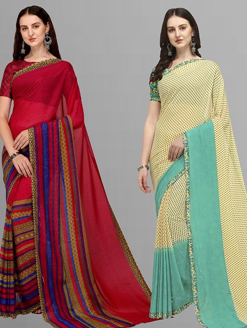 pack of 2 casual wear combo sarees with blouse - 21435659 - Very Small Image - 1