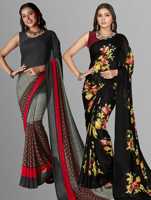 women pack of 2 printed casual sarees - 21435664 - Very Small Image - 1