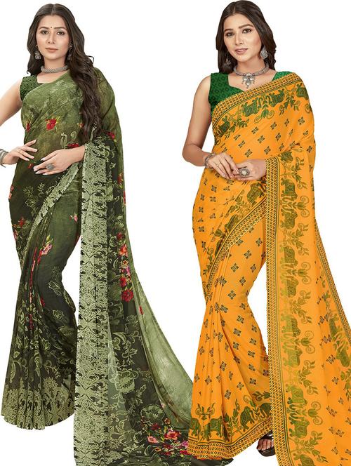pack of 2 printed casual wear sarees - 21435666 - Very Small Image - 1