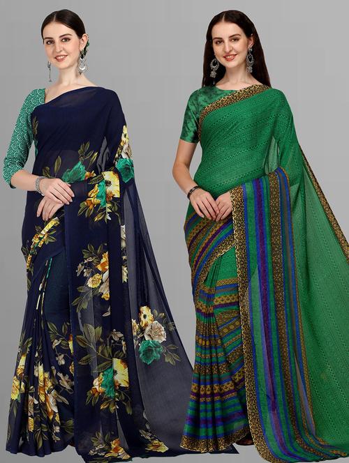 women pack of 2 casual wear sarees with blouse - 21435667 - Very Small Image - 1
