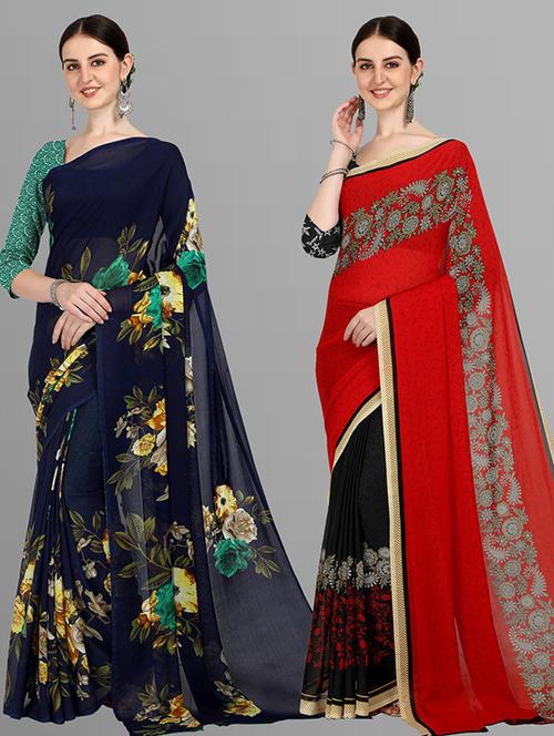 pack of 2 printed casual wear saree - 21435674 - Very Small Image - 1