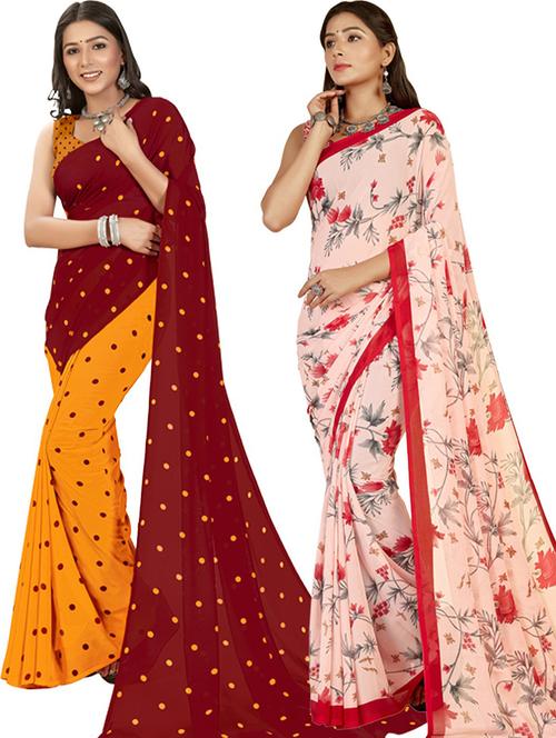 pack of 2 casual wear combo sarees with blouse - 21435675 - Very Small Image - 1