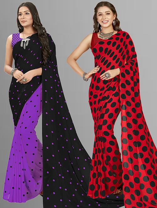 pack of 2 printed casual wear sarees - 21435676 - Very Small Image - 1