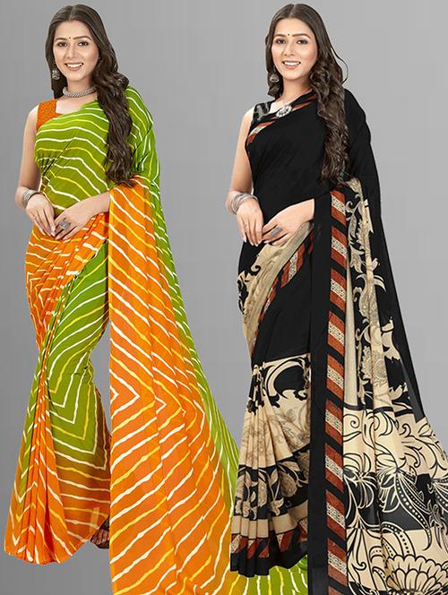 pack of 2 printed sarees with blouse - 21435681 - Very Small Image - 1