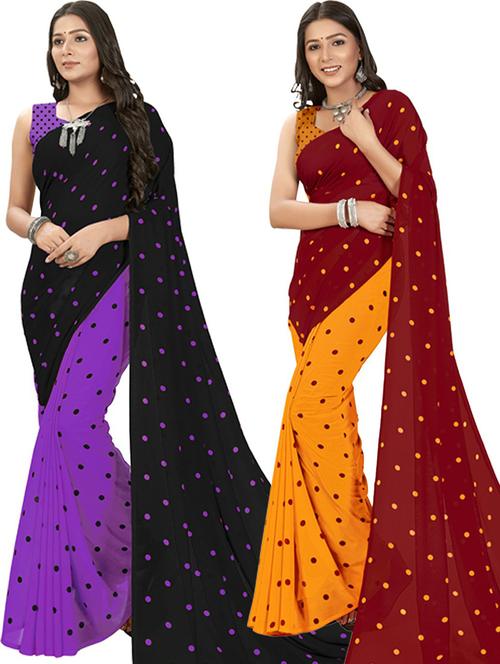 pack of 2 casual wear combo sarees with blouse - 21435683 - Very Small Image - 1
