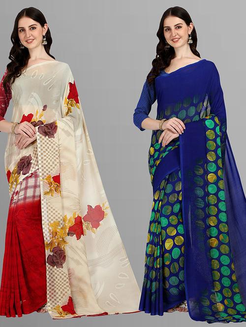 pack of 2 printed casual wear saree - 21435684 - Very Small Image - 1