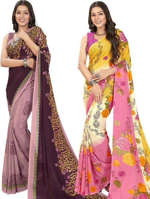 pack of 2 casual wear combo sarees with blouse - 21435688 - Very Small Image - 1