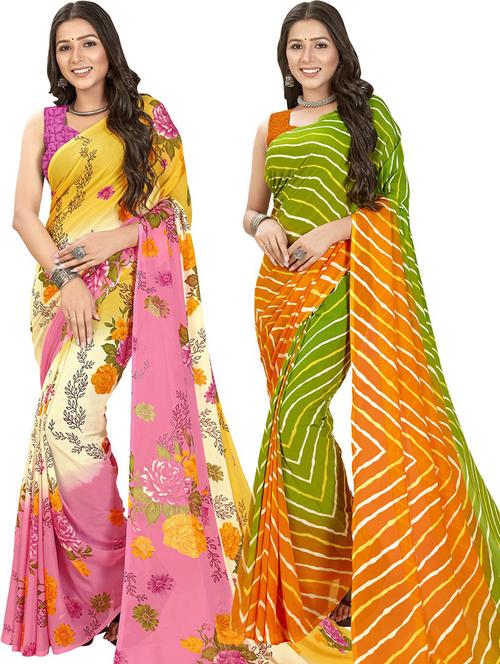 women pack of 2 casual wear sarees with blouse - 21435689 - Very Small Image - 1