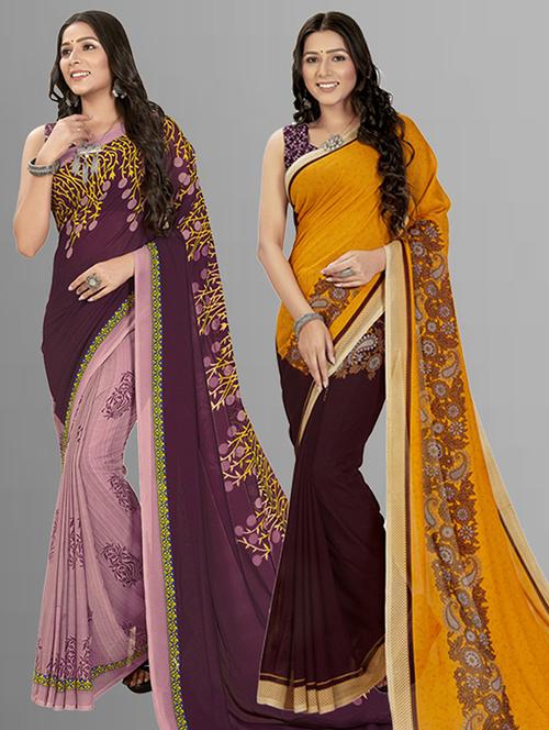 pack of 2 casual wear combo sarees with blouse - 21435692 - Very Small Image - 1
