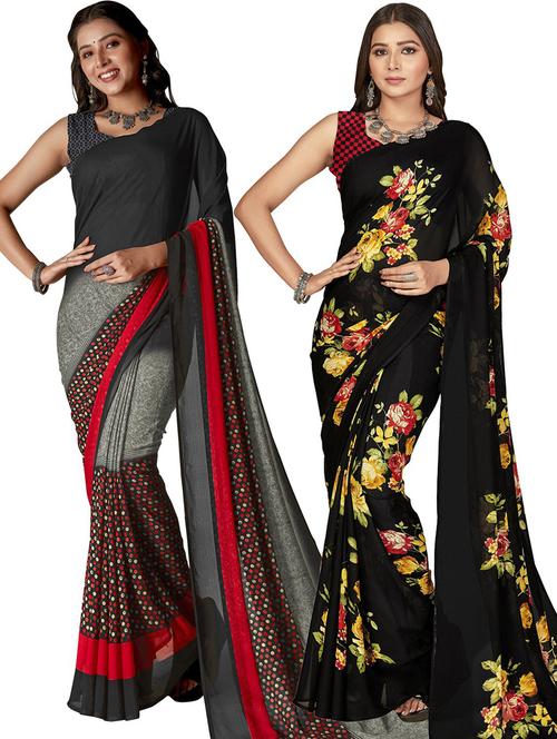 pack of 2 printed casual wear sarees - 21435697 - Very Small Image - 1