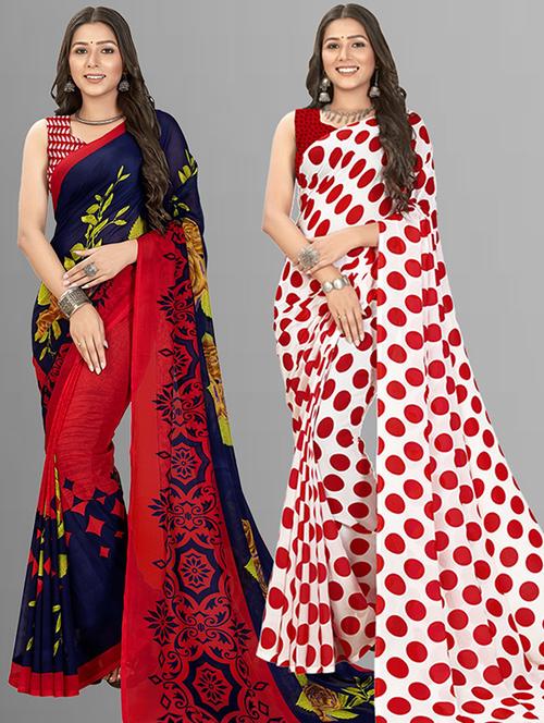 pack of 2 women printed sarees with blouse - 21435705 - Very Small Image - 1