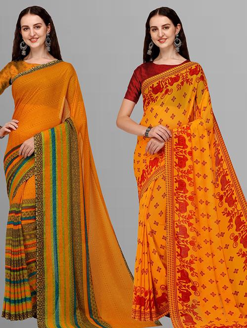 pack of 2 casual wear combo sarees with blouse - 21435706 - Very Small Image - 1