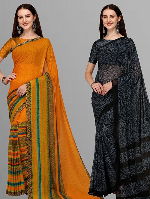 pack of 2 printed casual wear sarees - 21435708 - Very Small Image - 1