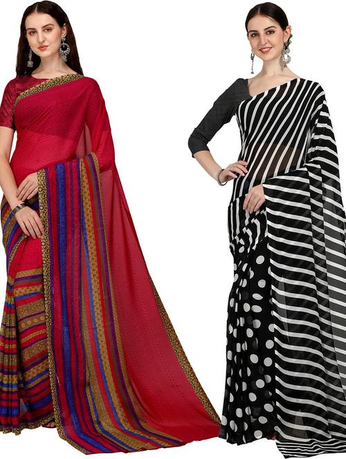 pack of 2 printed casual wear sarees with blouse - 21435716 - Very Small Image - 1