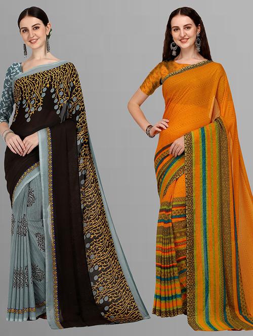 women pack of 2 casual wear sarees with blouse - 21435723 - Very Small Image - 1