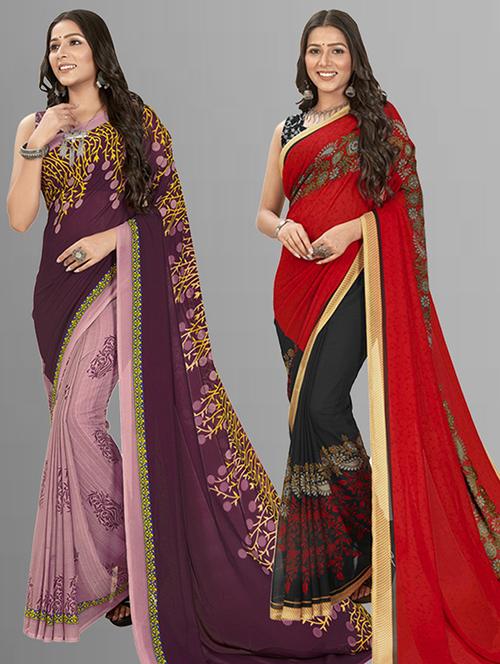 women pack of 2 casual wear sarees with blouse - 21435724 - Very Small Image - 1