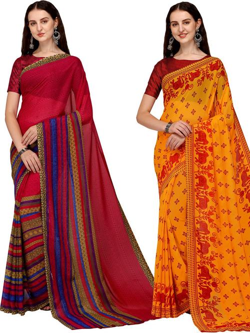 pack of 2 printed casual wear sarees with blouse - 21435727 - Very Small Image - 1