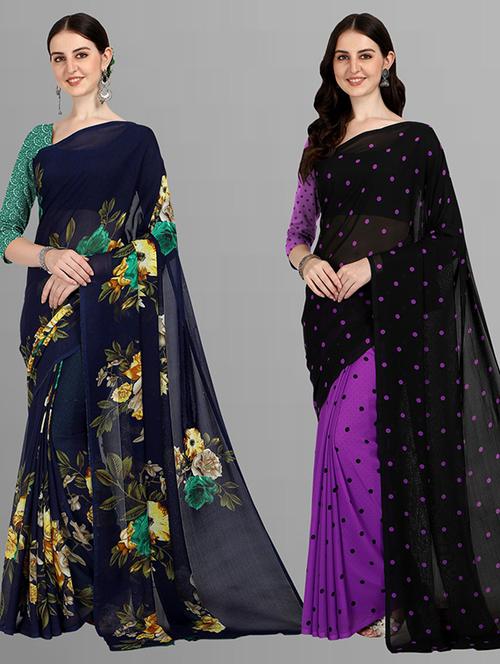 pack of 2 printed casual wear sarees with blouse - 21435732 - Very Small Image - 1
