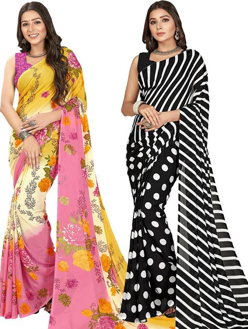 pack of 2 printed casual wear sarees with blouse - 21435733 - Very Small Image - 1