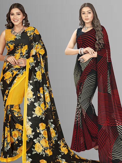 pack of 2 printed casual wear sarees with blouse - 21435735 - Very Small Image - 1