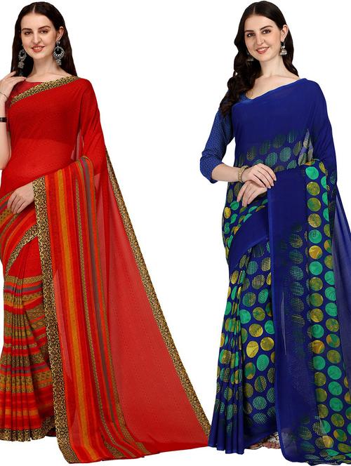 women pack of 2 casual wear sarees with blouse - 21435741 - Very Small Image - 1