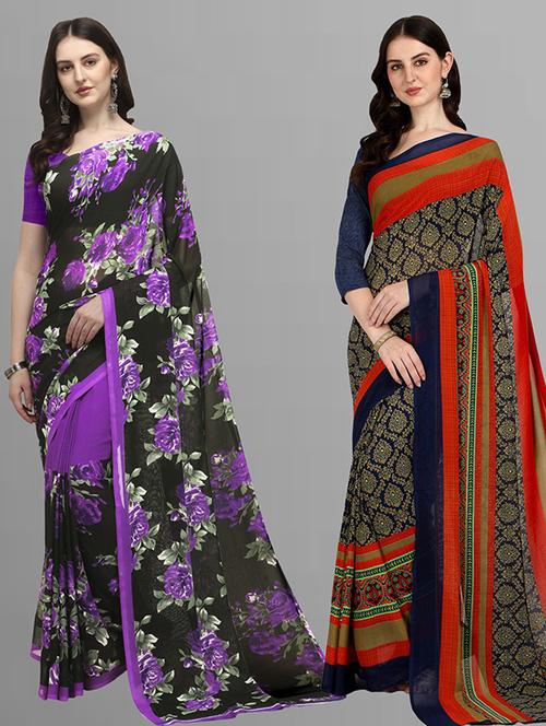 pack of 2 casual wear combo sarees with blouse - 21435742 - Very Small Image - 1
