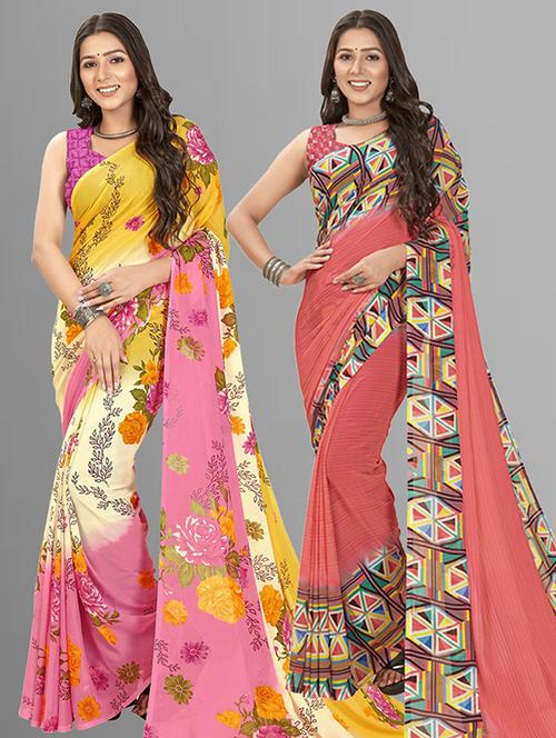 pack of 2 printed sarees - 21435745 - Very Small Image - 1