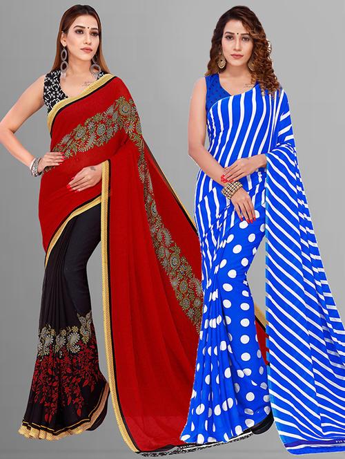 pack of 2 printed casual wear sarees with blouse - 21435747 - Very Small Image - 1