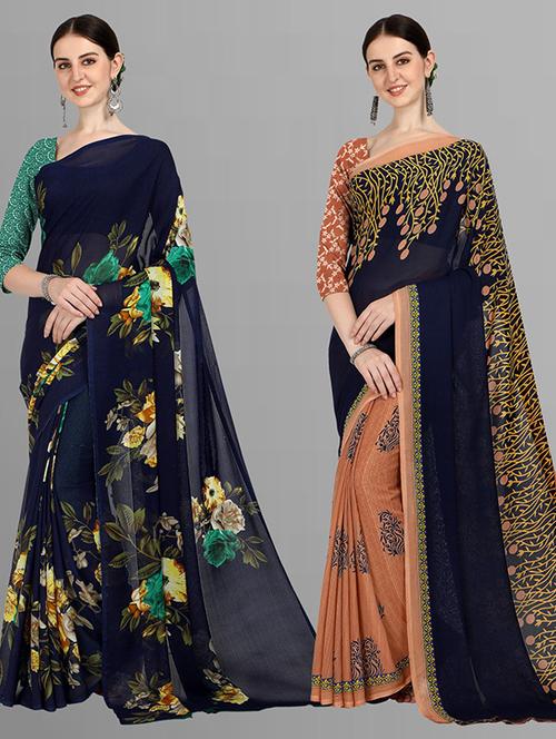 pack of 2 printed sarees - 21435748 - Very Small Image - 1