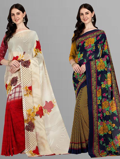 women pack of 2 printed casual sarees - 21435752 - Very Small Image - 1