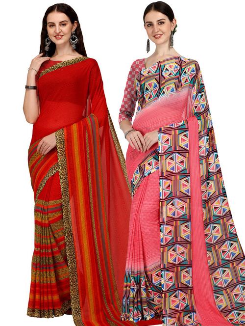 pack of 2 printed sarees with blouse - 21435753 - Very Small Image - 1